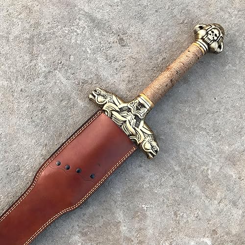 Miniatura 5 de Auténtica espada bárbara de Conan hecha a mano, accesorios de latón real, funda de cuero tradicional, funda de cuero tradicional, fantasía medieval