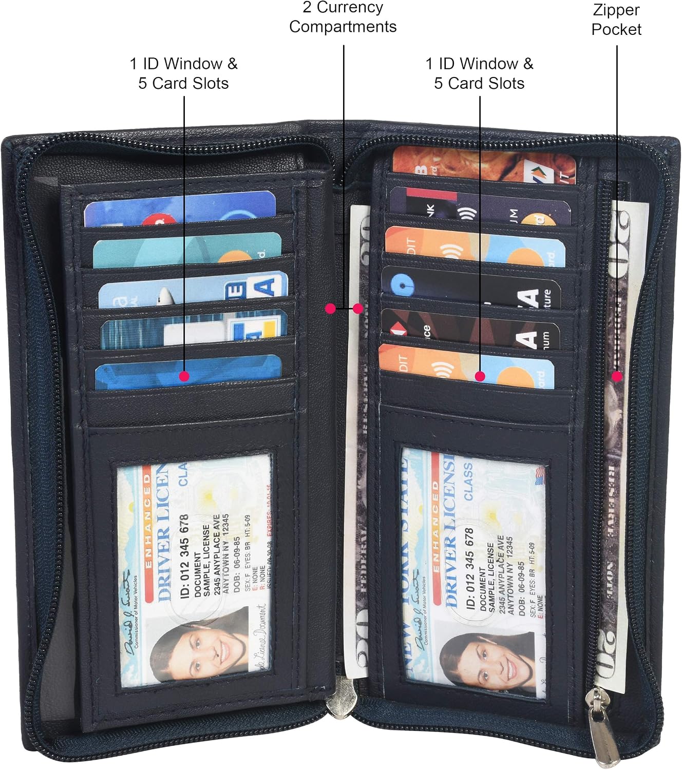 Leatherboss Genuine Leather Slim Checkbook Zipper Cover Holder for men women, Black