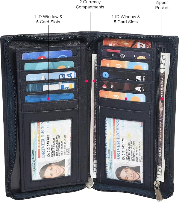 LeatherBoss Checkbook Holder Wallet with All Around Zipper and Pull Out Checkbook