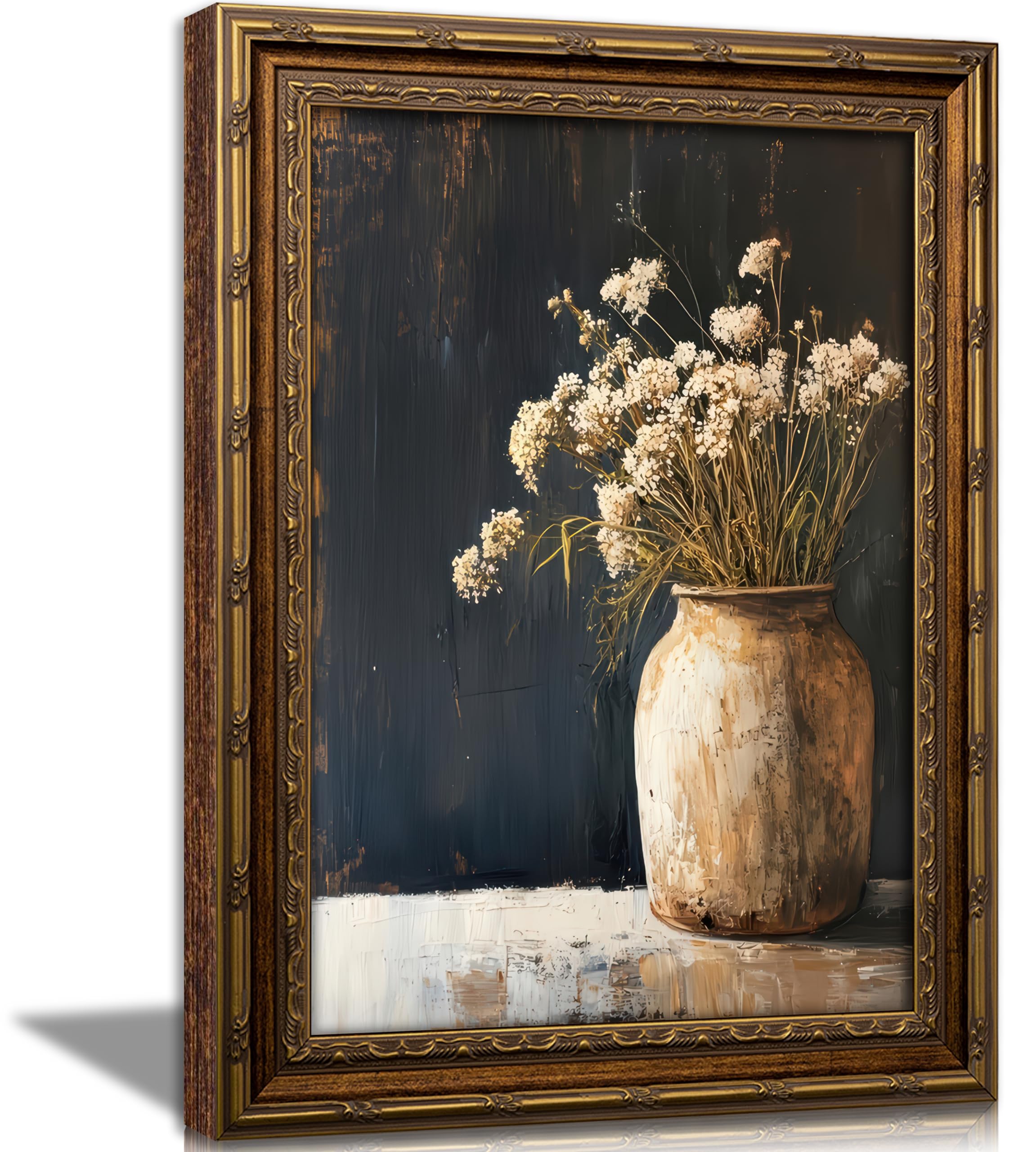 Vintage gold framed Floral Vine wall art Retro Beige Botanical Painting Canvas Prints Elegant Antique Flower French Leaf Wall Decor for Farmhouse Bedroom Living Room Home Decration 16x24in — view 11
