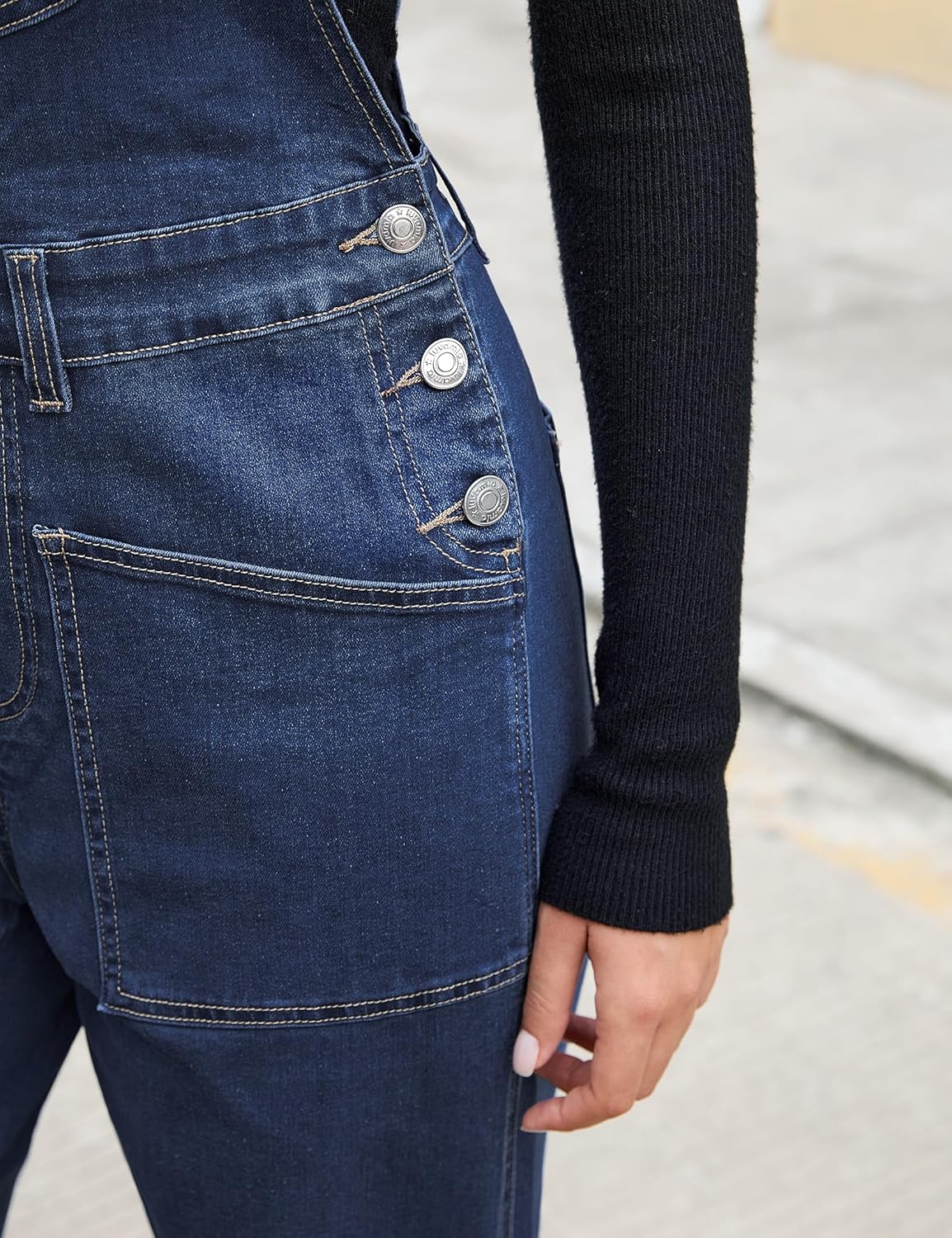 luvamia Jean Overalls for Women Loose Fit Baggy Wide Leg Bib Pocket Adjustable Straps Stretchy Denim Overall Jumpsuits - Image 6