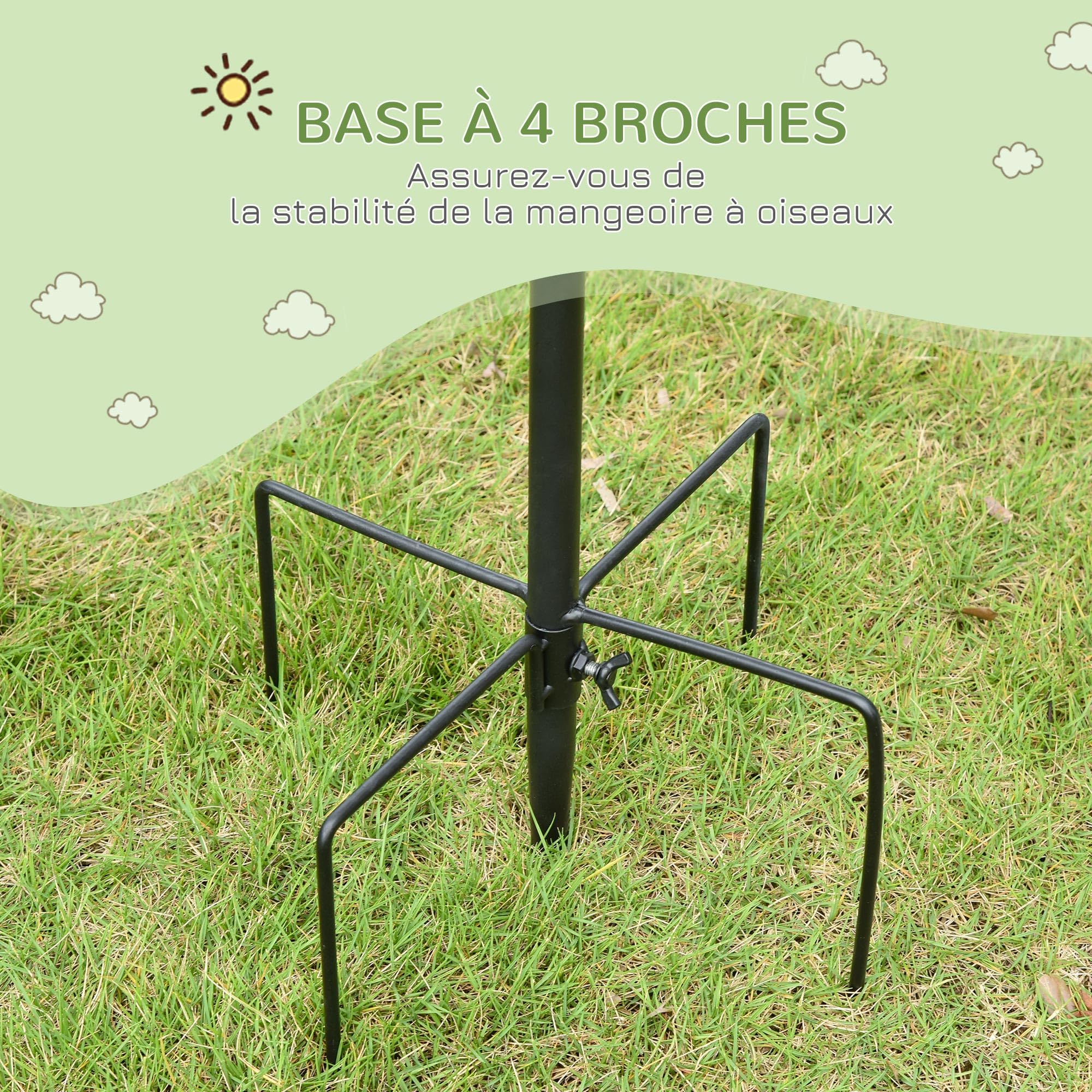 PawHut Station d'alimentation pour Oiseaux en Acier avec 4 Crochets, Mangeoir sur Pied 208H cm, Noir