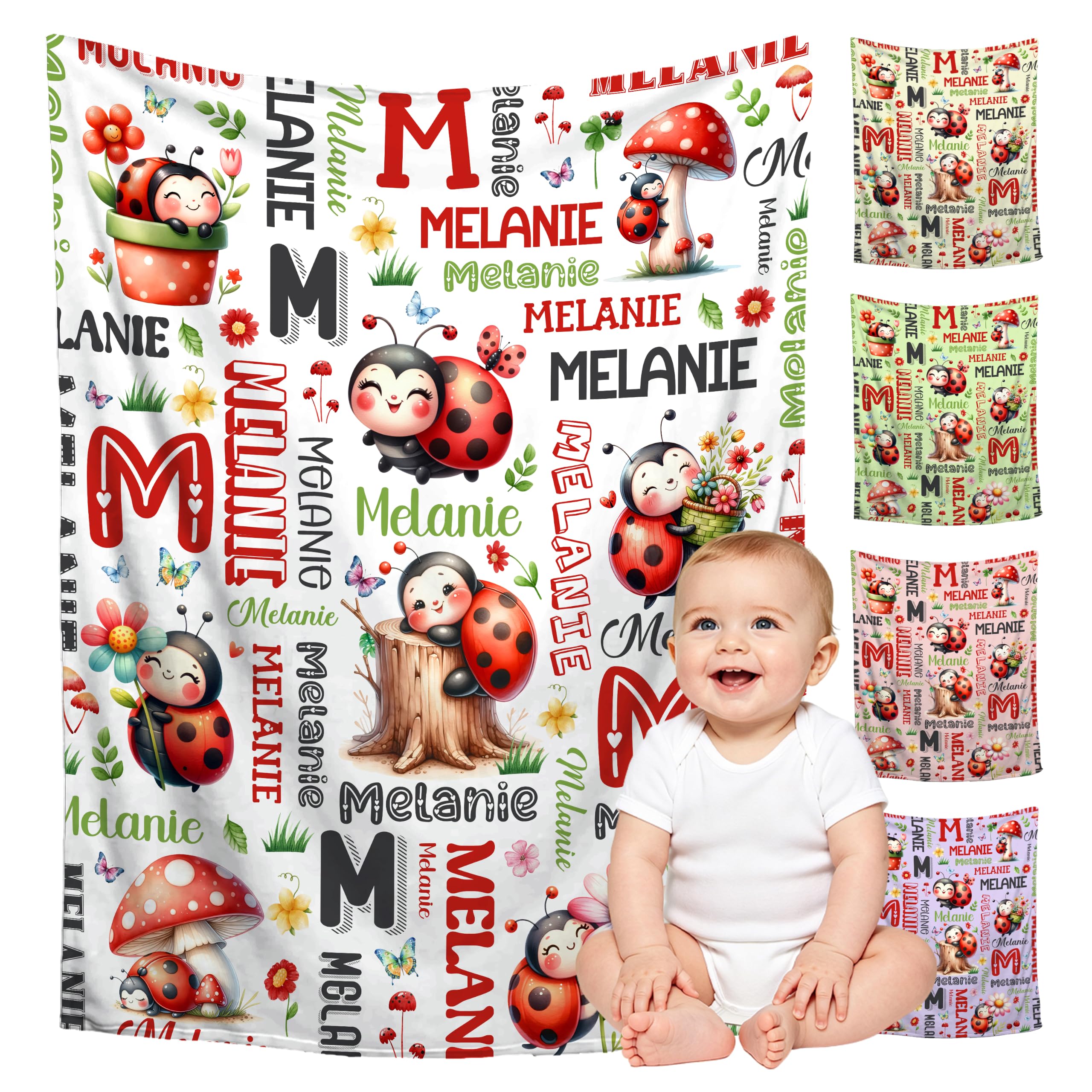Custom Ladybug Blanket for Boys Girls,Ultra Soft Personalized Gifts Baby Blanket,Customized Throw for Toddlers Newborn Stroller Crib,30"x40"