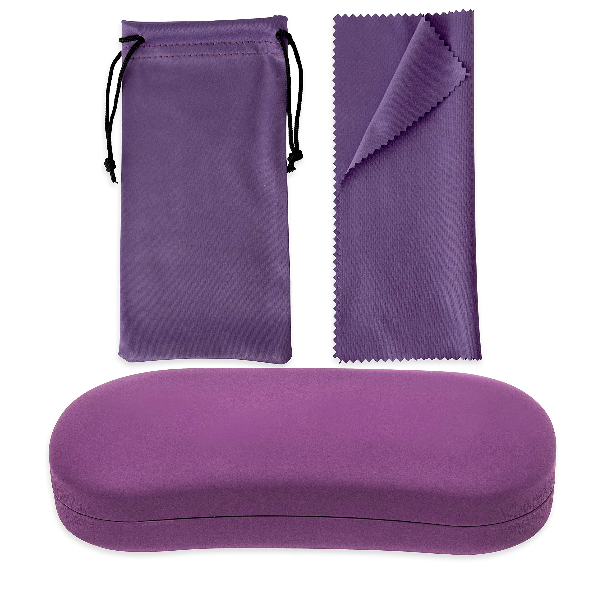 Noble Hard Shell Glasses Case - Protective Eyeglass Case for Glasses with Microfiber Cleaning Cloth and Pouch (Purple)