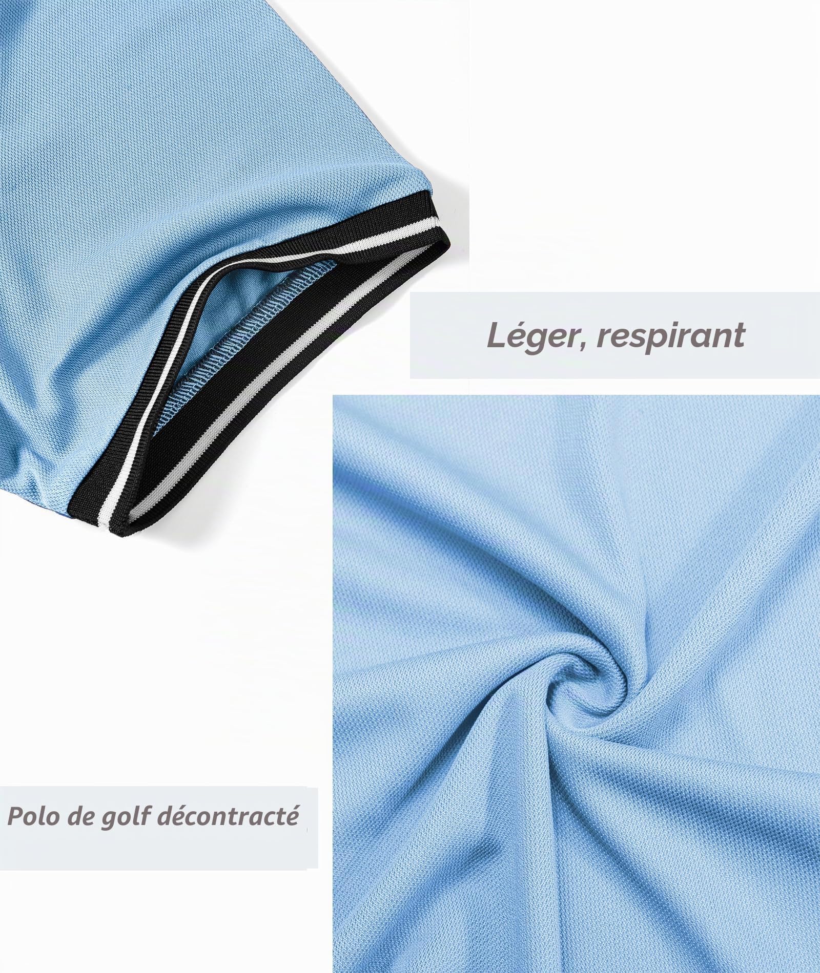 JACKETOWN Lot de 3 polos de golf à manches courtes légers et respirants pour adulte