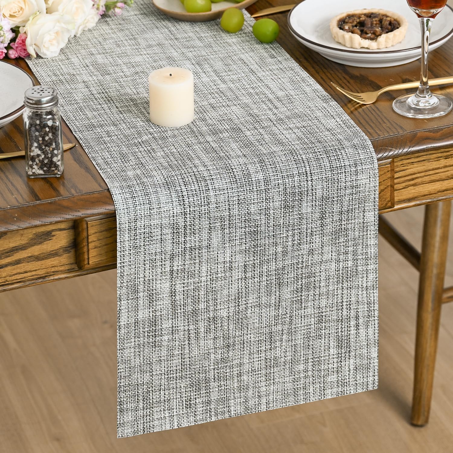 Artoid Mode Light Grey PVC Table Runner 30x183 cm, Washable Stain Resistant Kitchen Dining Table Decoration for Home Party Decor