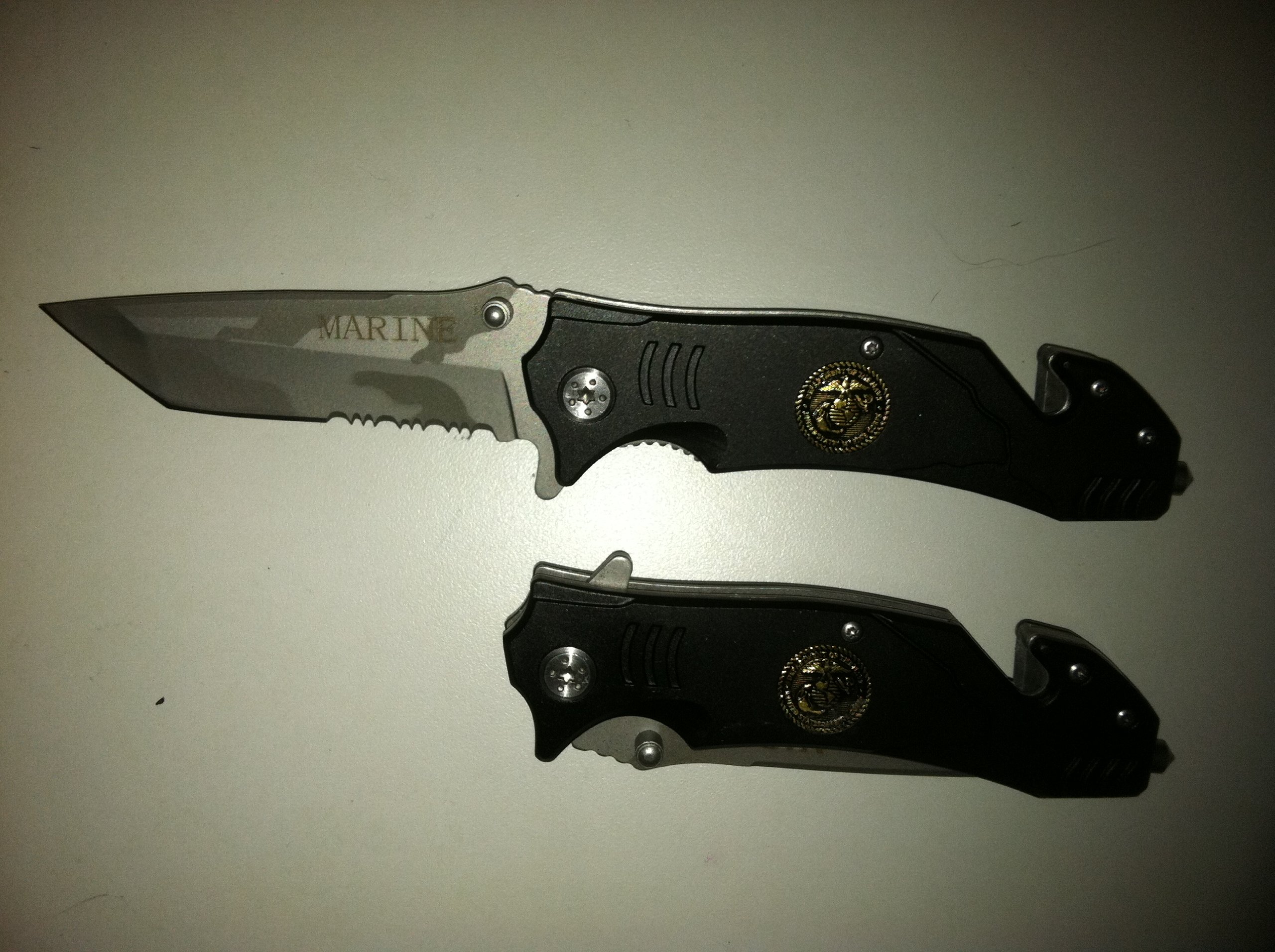 Marine Knife w Camo Blade and Marine on Blade