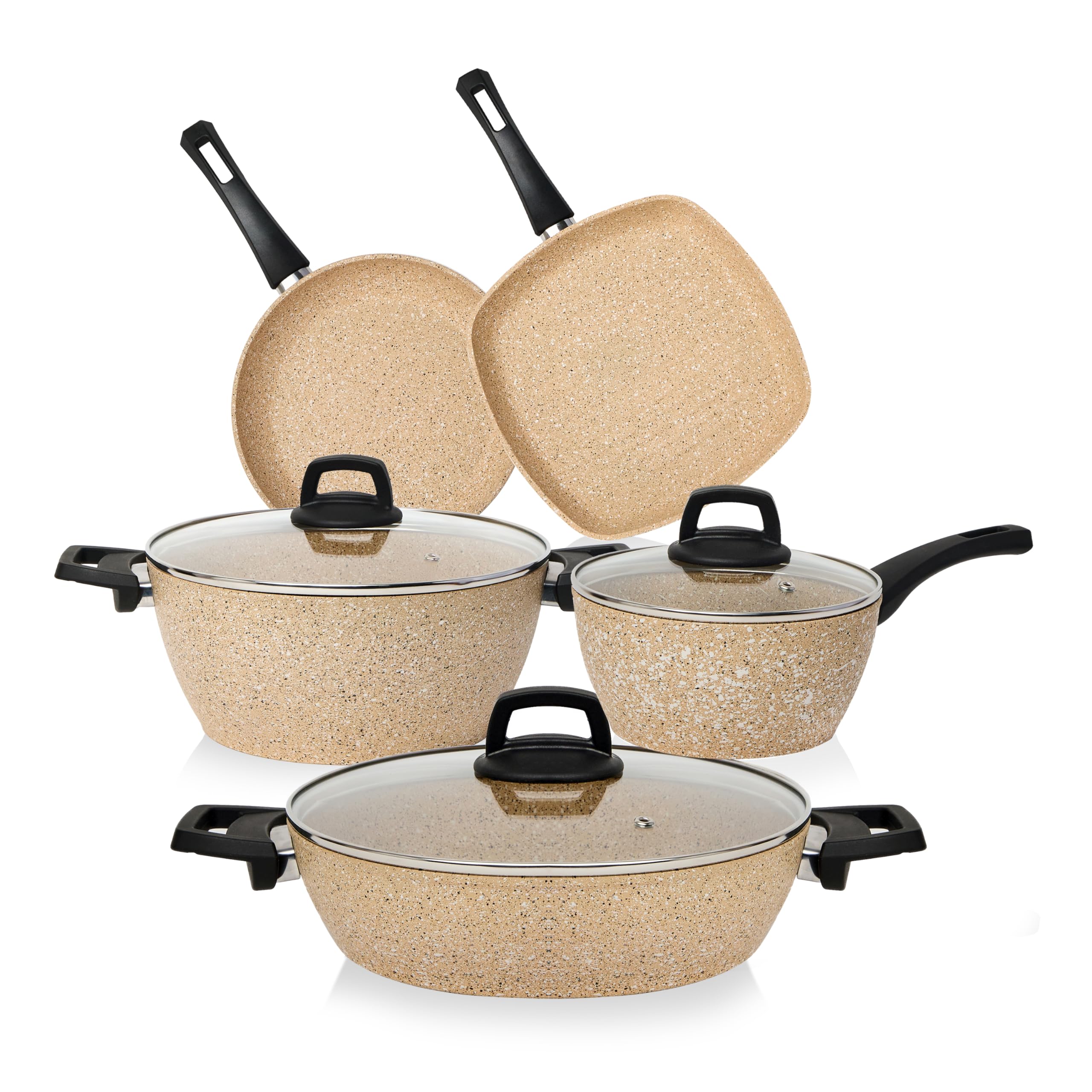 V A V GET Premium Granite Cookware Set of 8 - Healthy, Safe, Eco-Friendly, Non-Stick, Durable.Set Includes: 10.25" Deep Casseroles, 18 Sauce