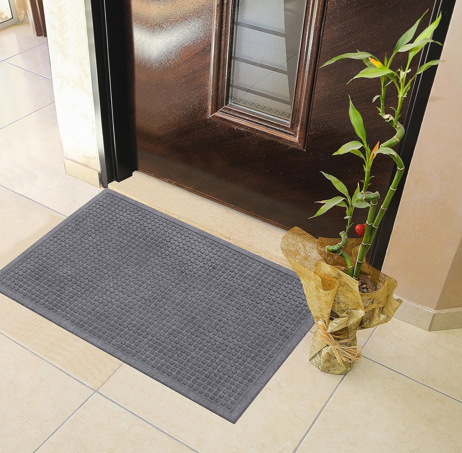 A1 HOME COLLECTIONS A1HC Durable All Weather Absorbent Doormat, Dries Quickly, Absorbs Up to 2 Cups of Water, Stain and Fade Resistant, Captures Dirt, Indoor and Outdoor Mats, Boot Scraper, 24x 36
