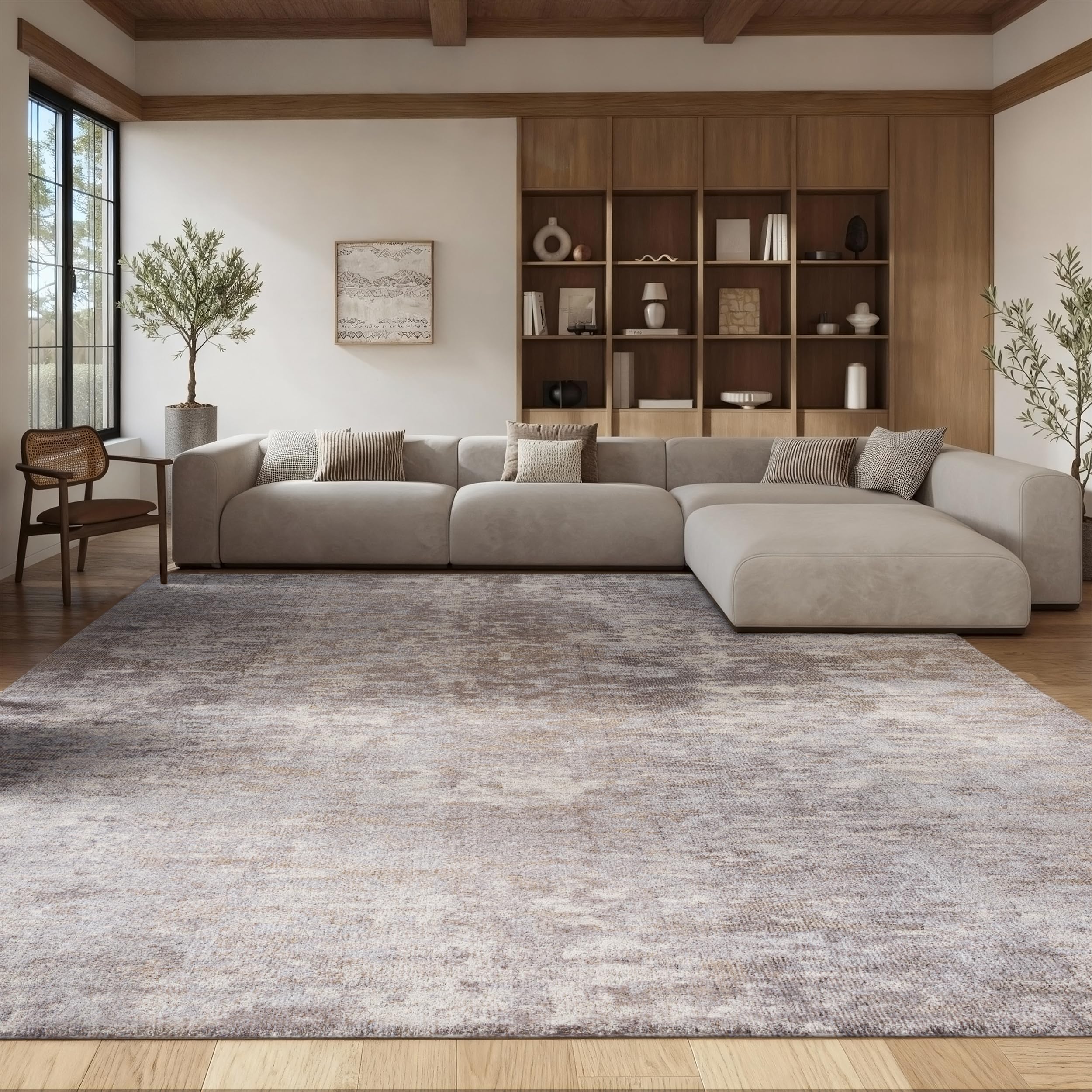 SAFAVIEH Madison Collection 8' x 10' GreyBeige MAD471G Modern Abstract Non-Shedding Living Room Bedroom Area Rug