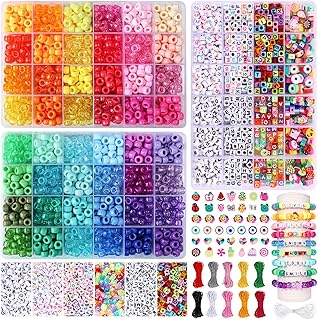 QUEFE 3540pcs Pony Beads for Bracelets Making Kit, 2400pcs Rainbow Kandi Beads Bulk in 48 Colors and 1020 Letter Beads, Po...