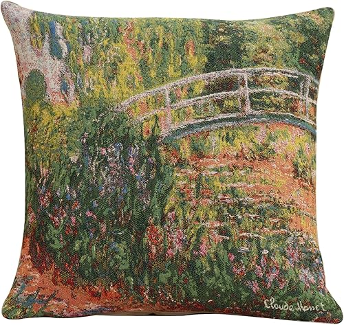 C Charlotte Home Furnishings Inc Monet's Japanese Bridge - Funda de cojín europea Funda de cojín decorativa con viscosa de algodón y poliéster