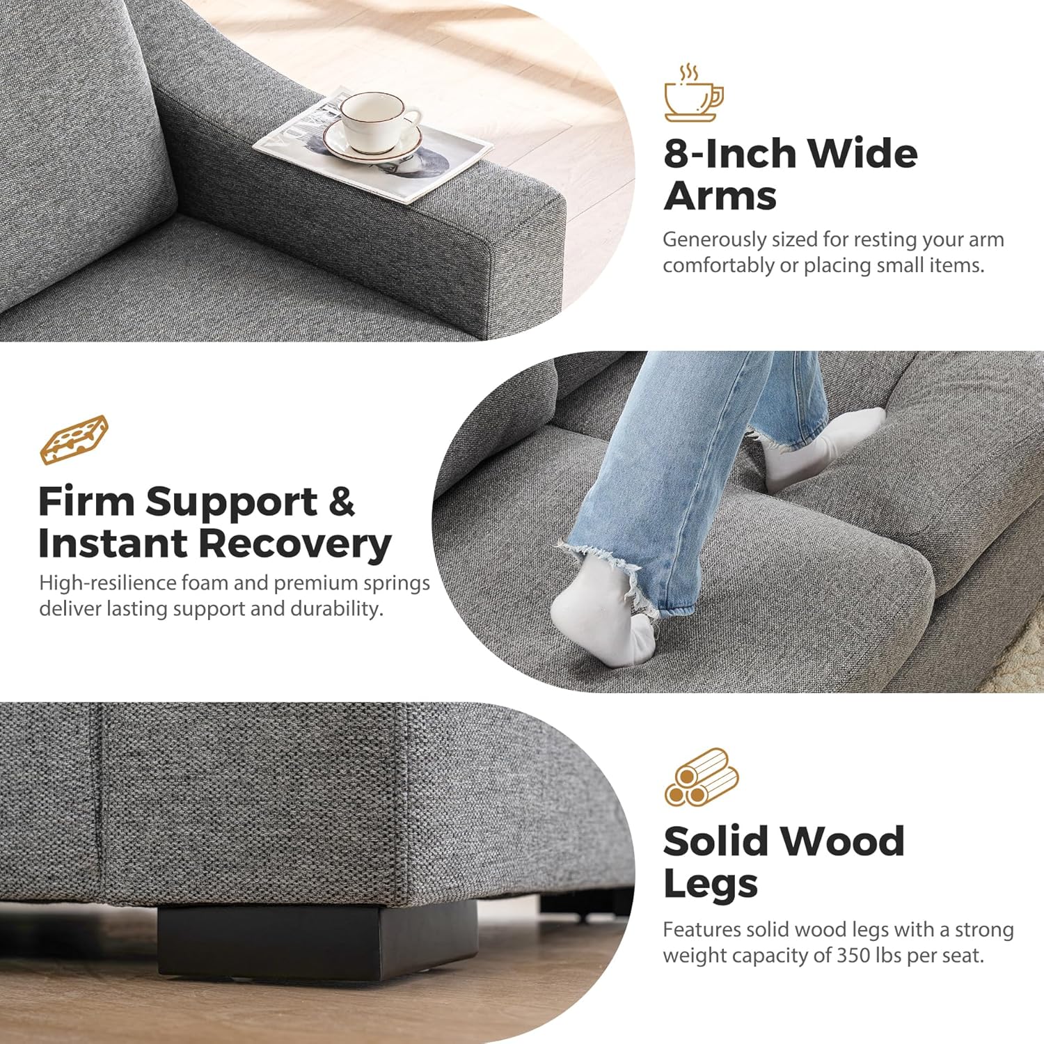 ELUCHANG 85" Modern Sofa Couches for Living Room, 3 Seater Natural Linen Sofa with Extra Deep Seats,Upholstered Cushion&Detachable Cover,Comfy Couch for Small Space,Apartment,Dark Grey,2PCS | Easy to assemble, Breathable material, Extra deep seat, Easy to clean, Pet friendly