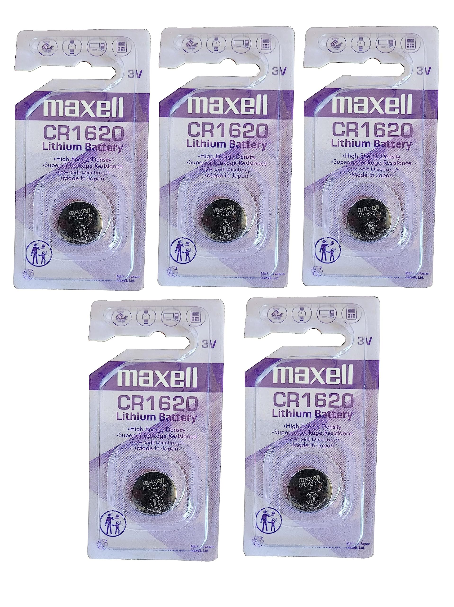 Fusine Maxell CR1620 Lithium 3 Volt Battery -Pack of 5 Batteries