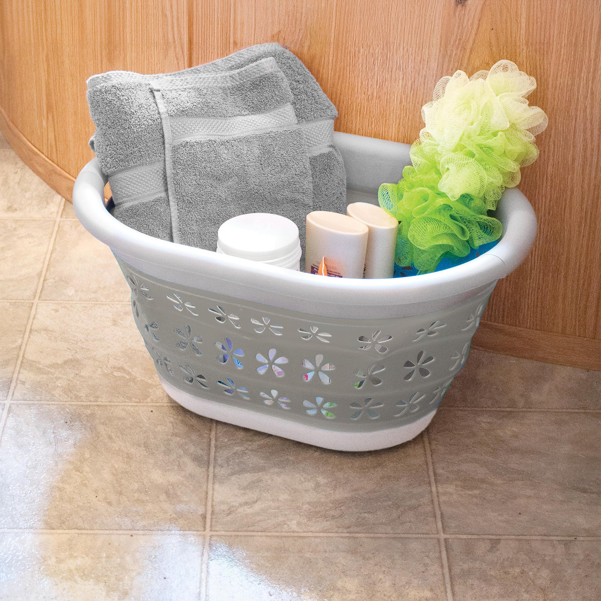 Camco 51903 Bianco/Grigio Grande Pieghevole Lavanderia/Utility Basket