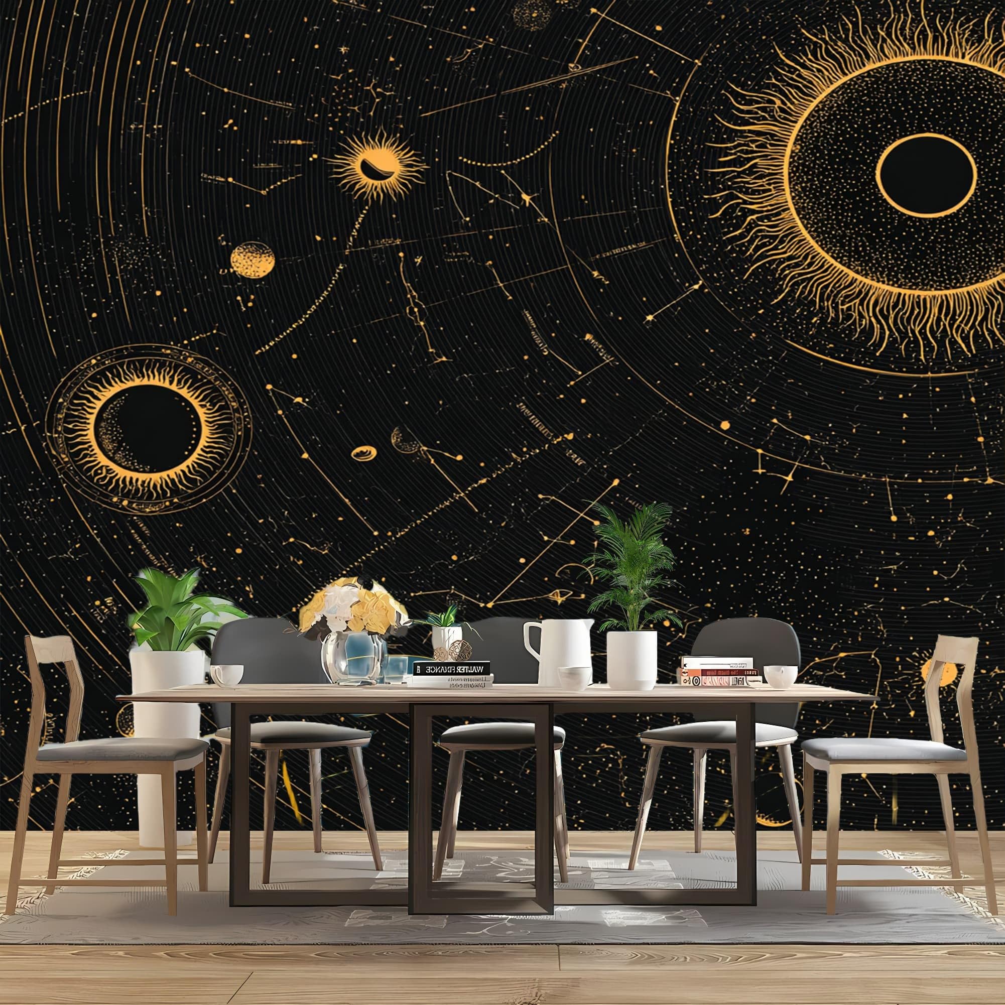 Tapeta z motywem gwiazdy, ruletka, panoramiczny, dekoracja ścienna, 350 x 256 cm, czarna, tapeta ścienna, pyłoszczelna i łatwa w pielęgnacji, do salonu, pokoju dziecięcego, sypialni, fototapeta