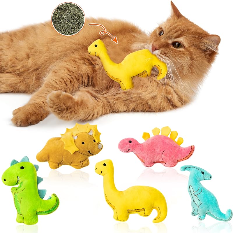 Brinquedos para Gatos com Catnip em Formato de Dinossauro MALLMALL6, 5 Unidades
