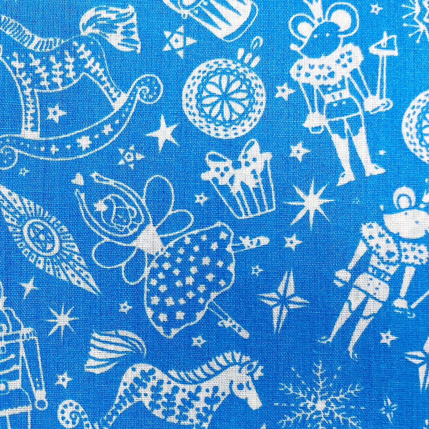 Christmas Fabric - Nutcracker Print on Blue - Polycotton Xmas Craft Fabric Material Metre
