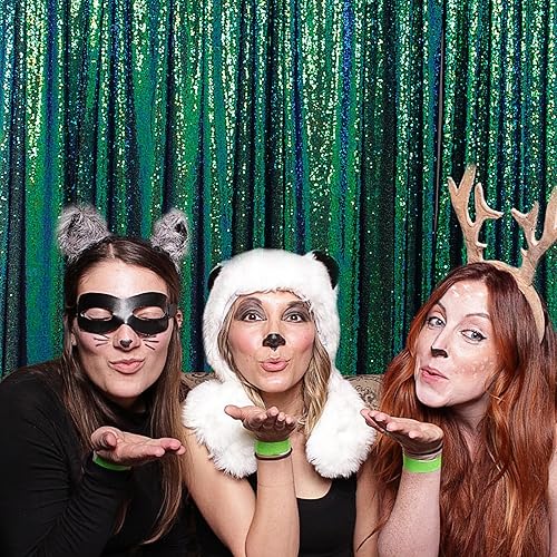 Miniatura 3 de DUOBAO Cortina de fondo de lentejuelas verdes coloridas, 7 x 7 pies, lentejuelas verdes iridiscentes con purpurina, telón de fondo de fotografía,