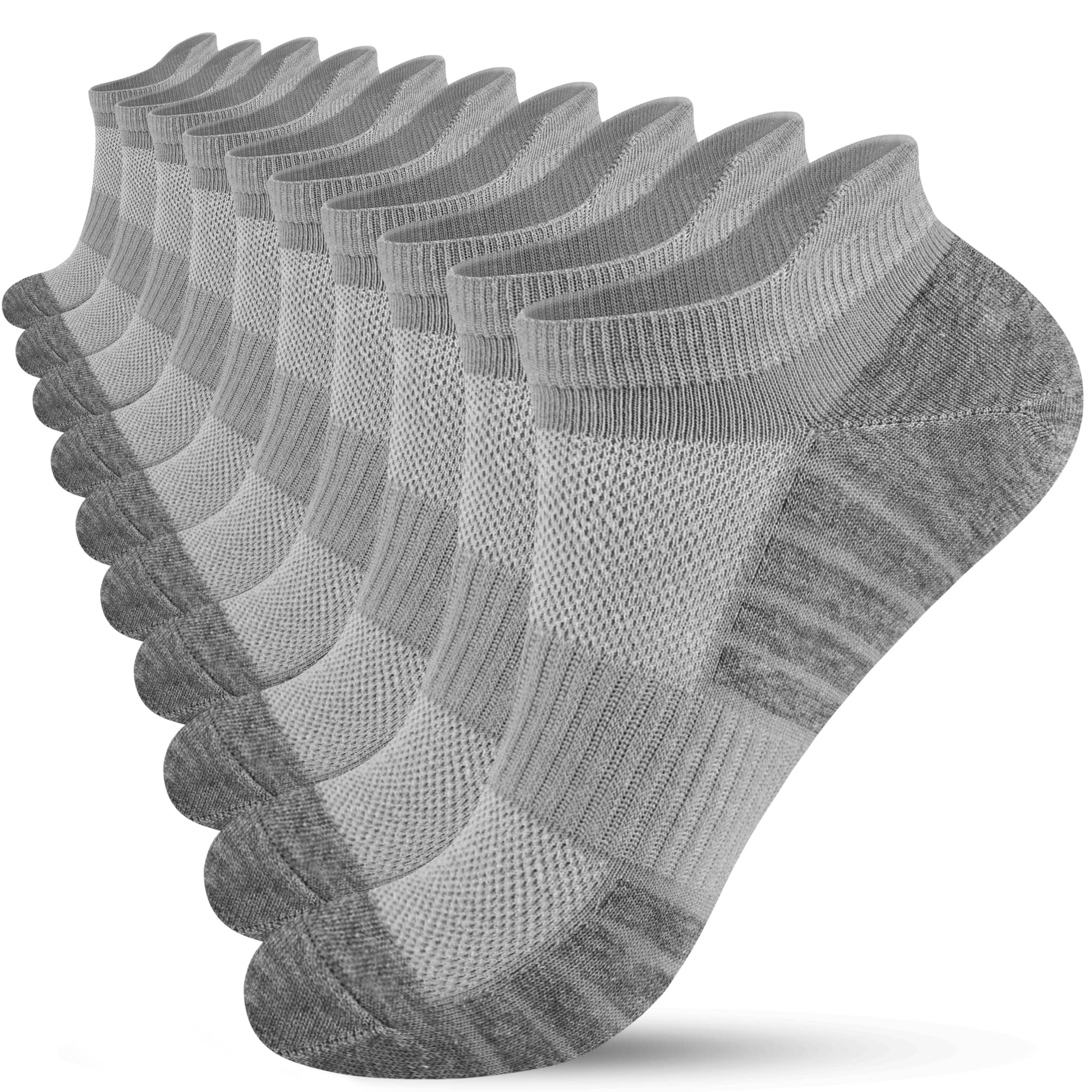 HIYATO 10 Paar Sneaker Socken Herren Damen, Atmungsaktive Sportsocken, Baumwolle Laufsocken Kurz (43-46, 10x Grau)