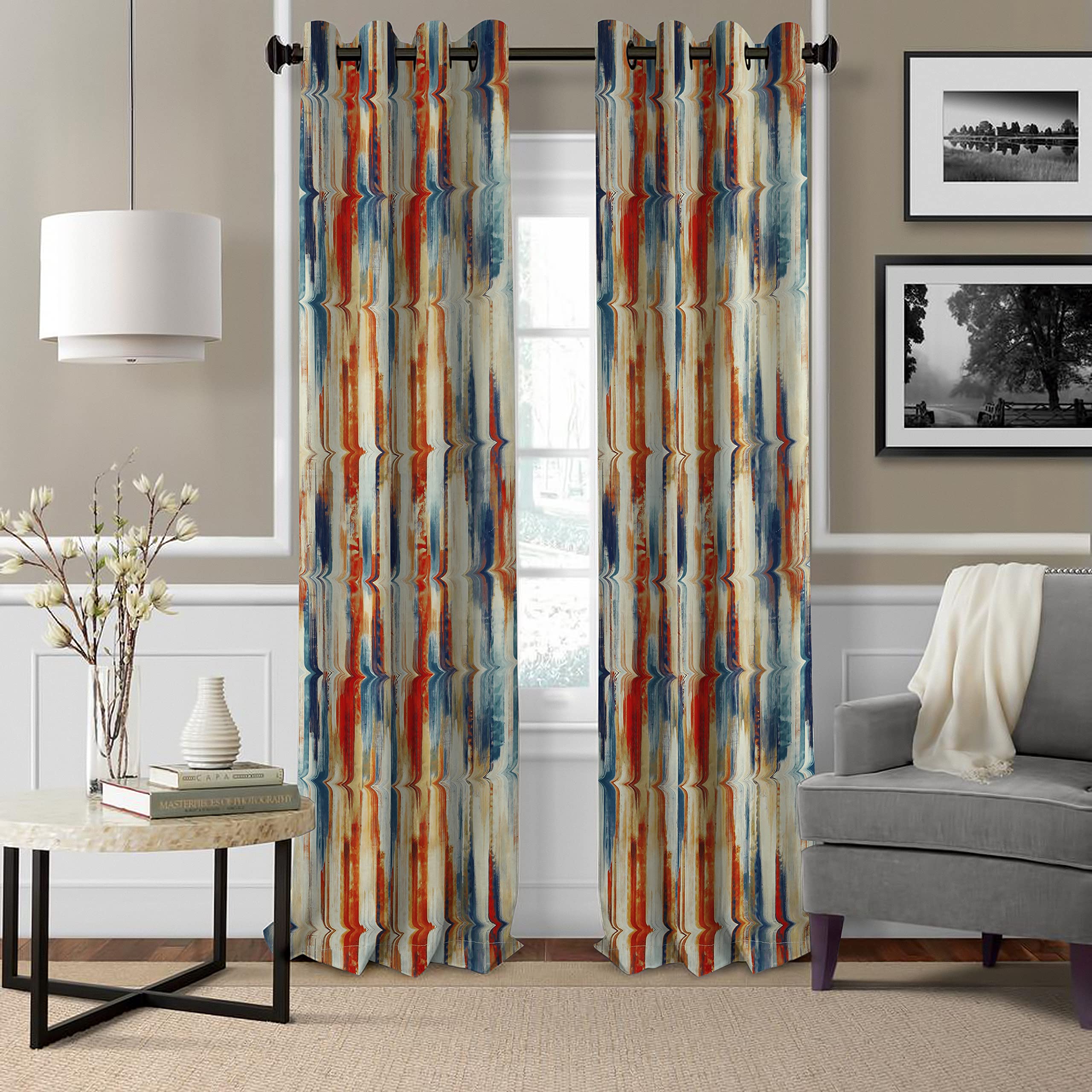 Casableu Lima 2 Piece Polyester Eyelets (Steel) Blackout Curtains with Tie Back, Bedroom Living Room (Red (F), 7 Ft x 4.2 Ft)