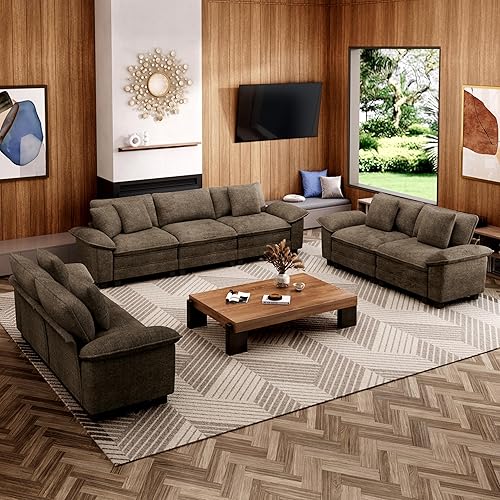 Miniatura 20 de Juego de sofá modular Cloud en forma de U, asiento profundo de 3 piezas, sofá modular de 6 plazas y brazos extraíbles, felpilla de felpa para sala