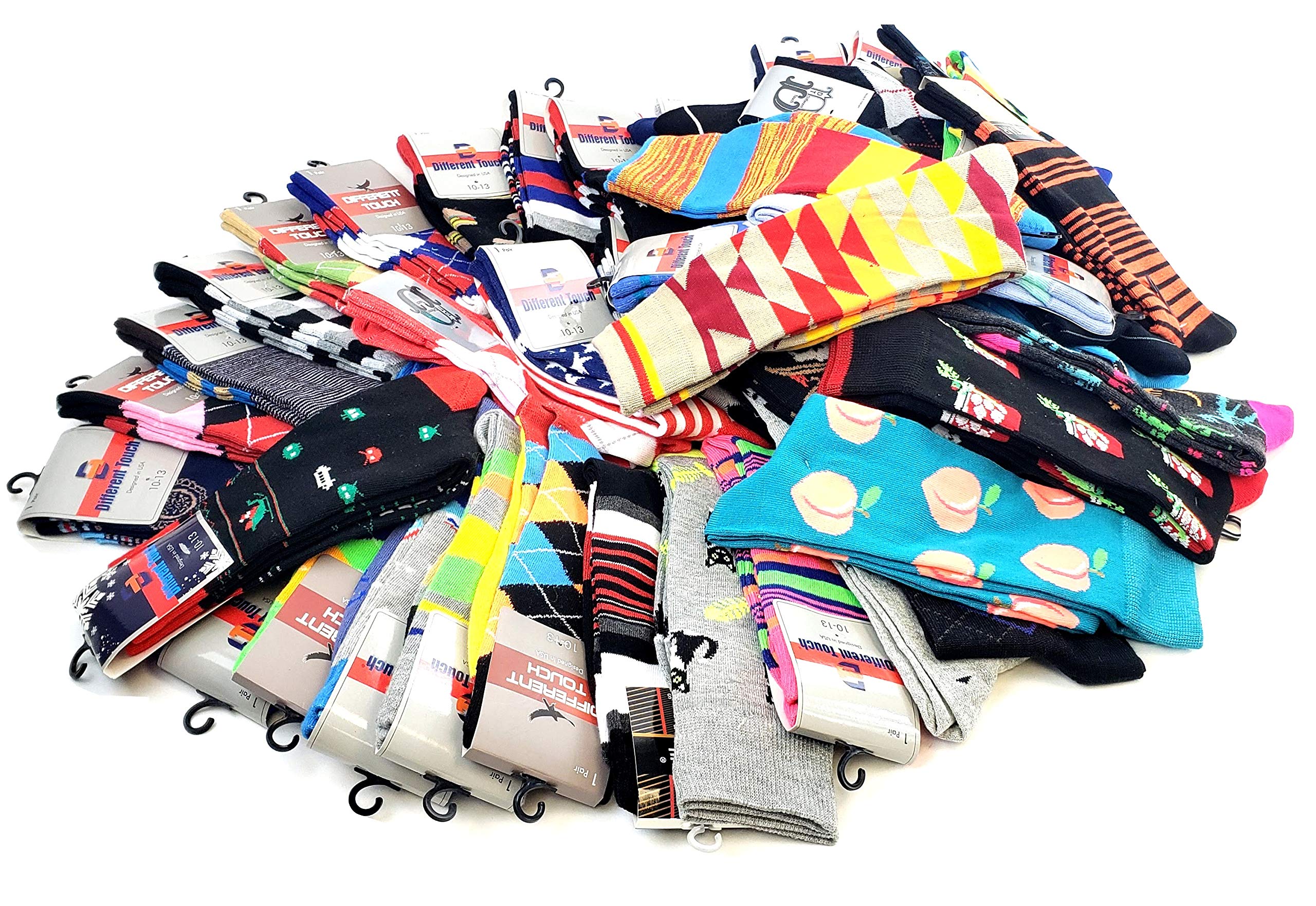 Different TouchDifferent Touch 50 Pairs Men Wholesale Lot Assorted Bright Color Fancy Design Fashion Dress Socks