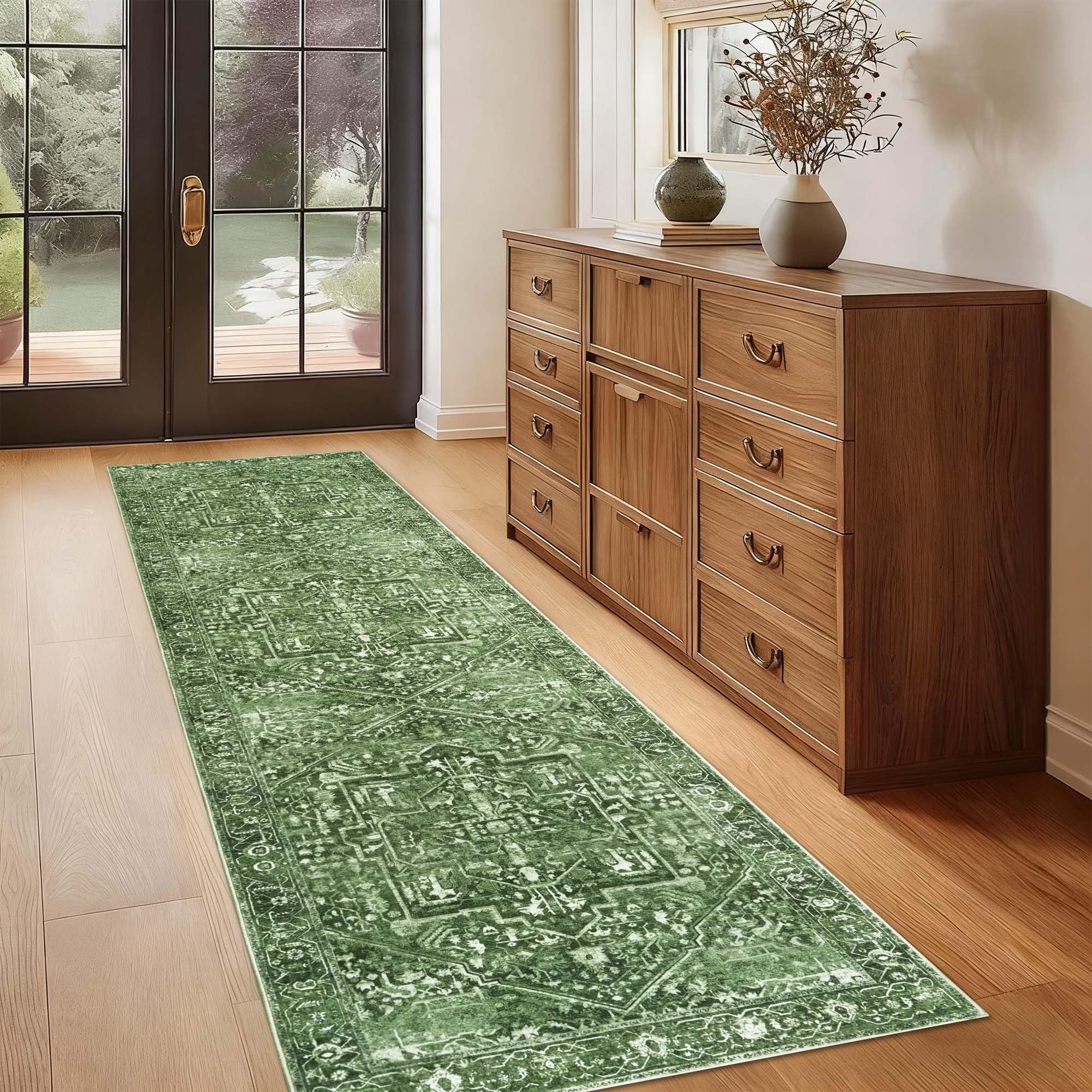 Homcomodar Runner Rugs for Hallway 65x240cm Kitchen Rugs Non Slip Washable Low Pile Carpet Runners for Hallways Bedroom Entryway Kitchen Laundry Room Non Shedding Green — image 1