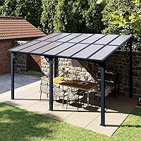 Aoxun 14x10 Wall-Mounted Aluminum Gazebo with Polycarbonate Roof - Sloped Pergola for Patio, Backyard, Deck