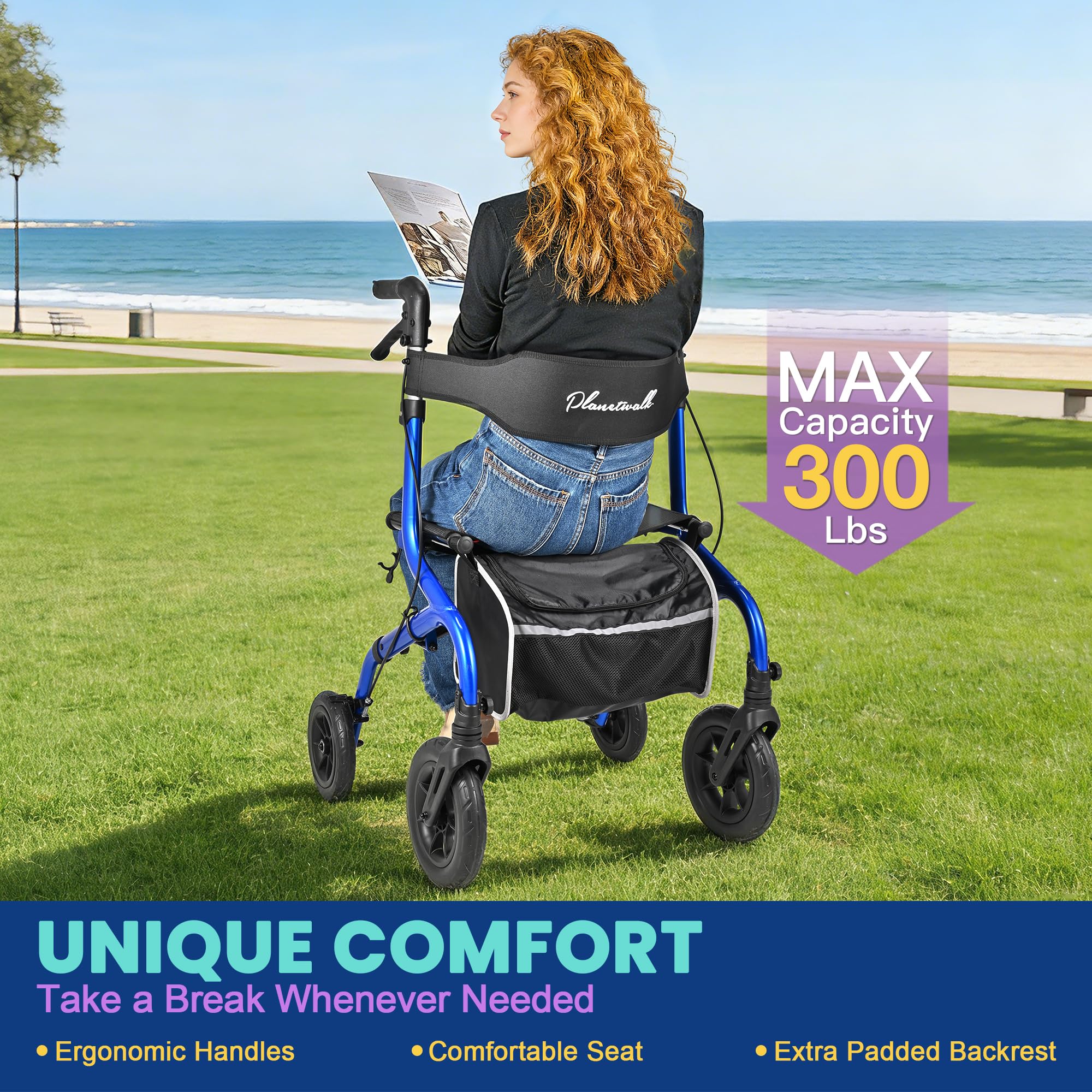 PLANET WALK Rollator Walker for Seniors with Seat, 10" & 8" All-Terrain — Amazon image 6
