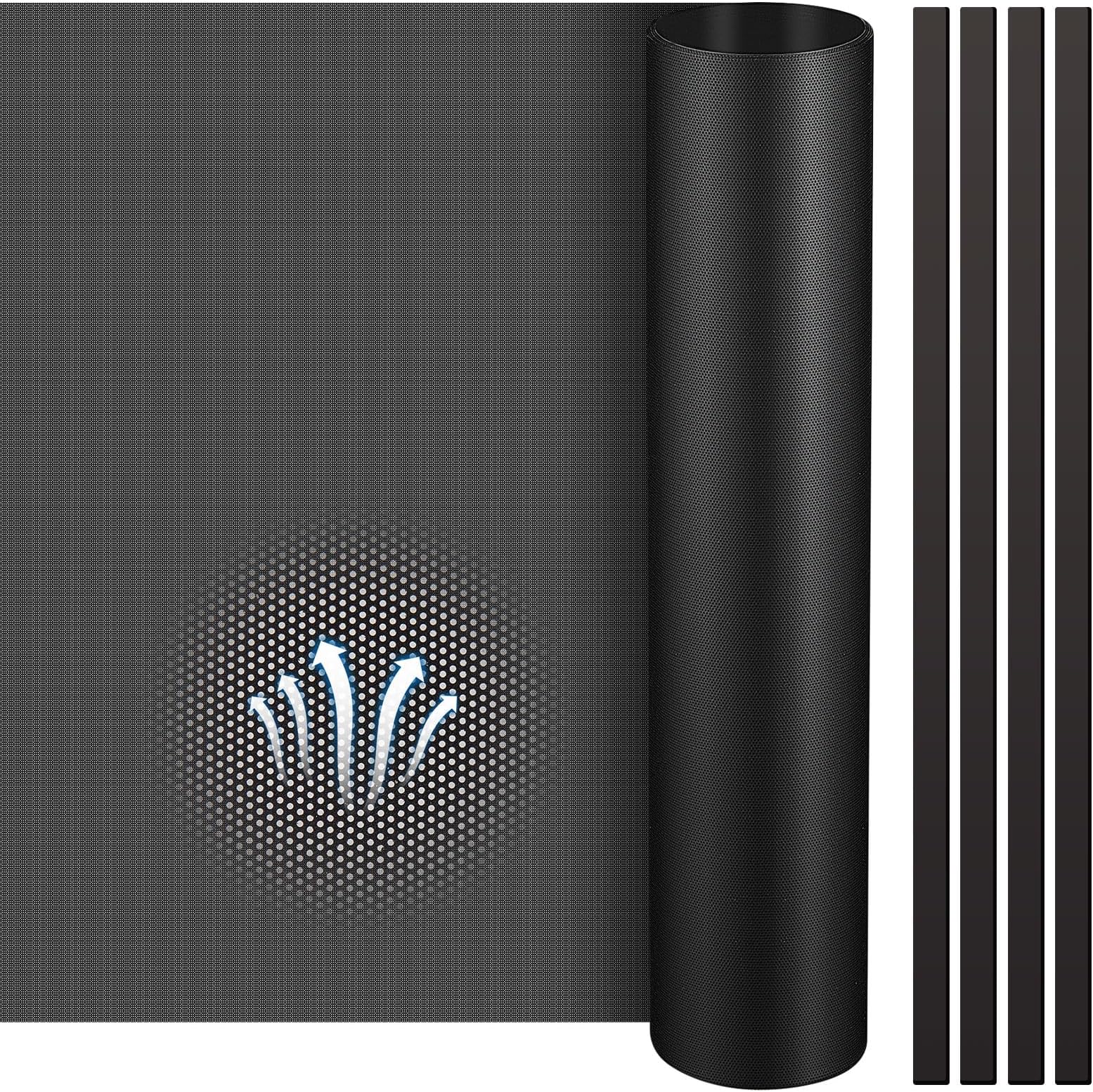 Woanger 2 Pcs 1000 x 300 mm DIY PC Case Dust Filter PC Fan Mesh Filter Floor Vent Cover PVC Dustproof Cover with Magnetic Strip for Computer Chassis Speaker and More, 0.03 Inch Hole, Black