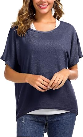 UGET Womens Oversized Baggy Tops Loose Fitting Pullover Casual Blouse T-Shirt Sweater Batwing Sleeve