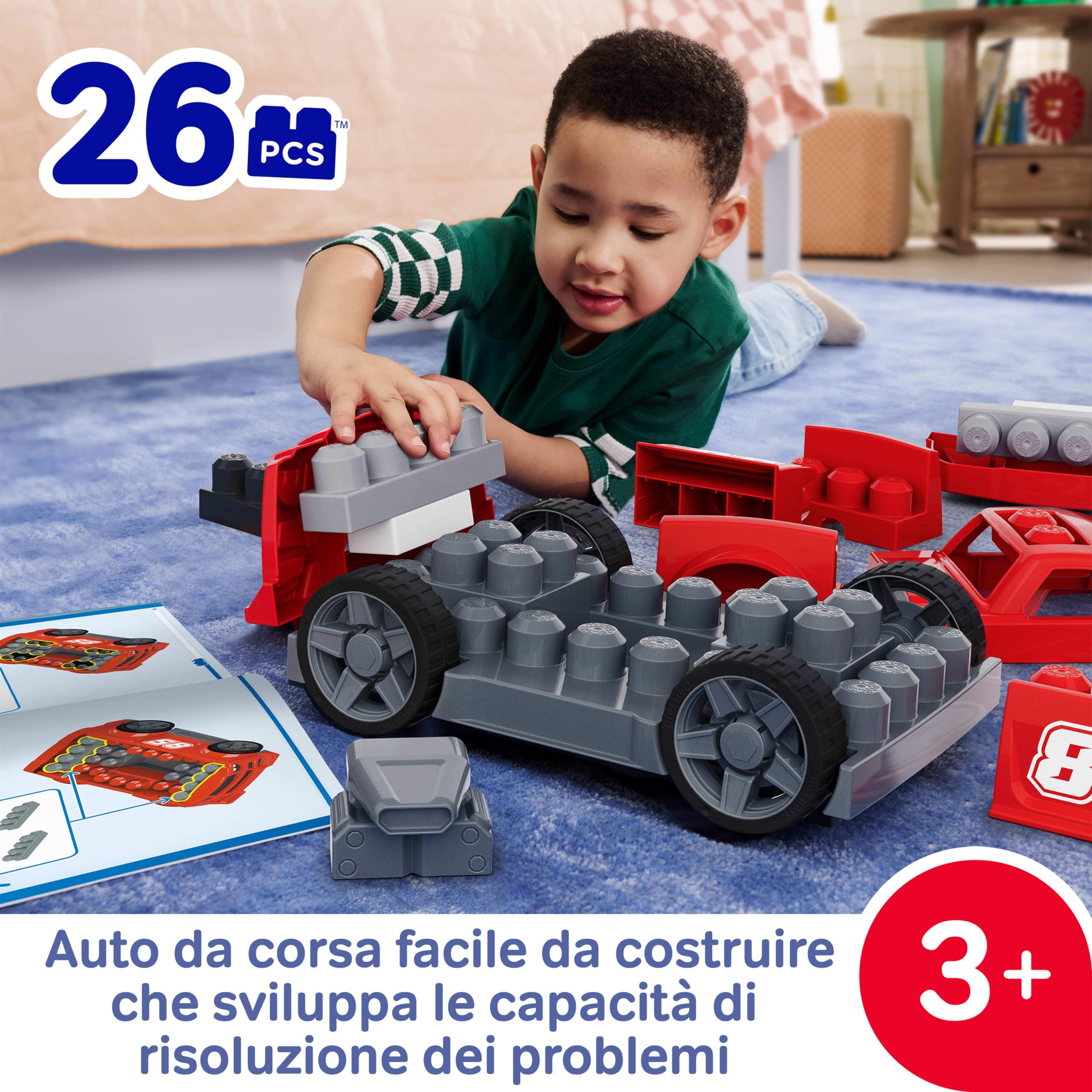 Mega Bloks - Auto da Corsa Costruisci e Vai, Set Veicolo da 26 Pezzi e Ruote funzionanti, Macchina trasformabile in Pick-up e Hot Rod da Costruire e ricostruire, 3+ Anni, JKG35