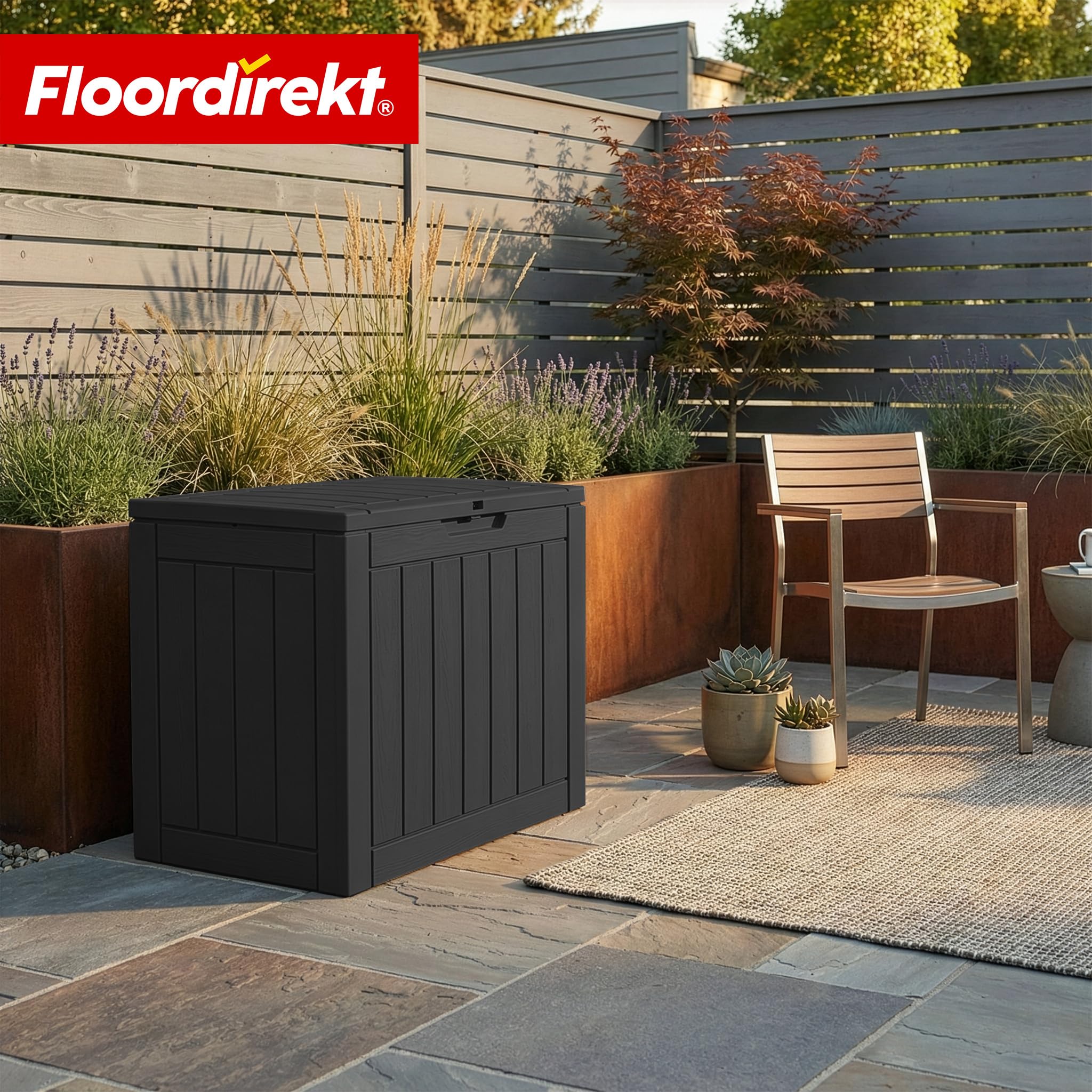 Floordirekt Aufbewahrungsbox - Anthrazit- Wetterfeste Auflagenbox für Terrasse & Balkon - 118L - Gartenbox - 56 x 43 x 53 cm (118 L)