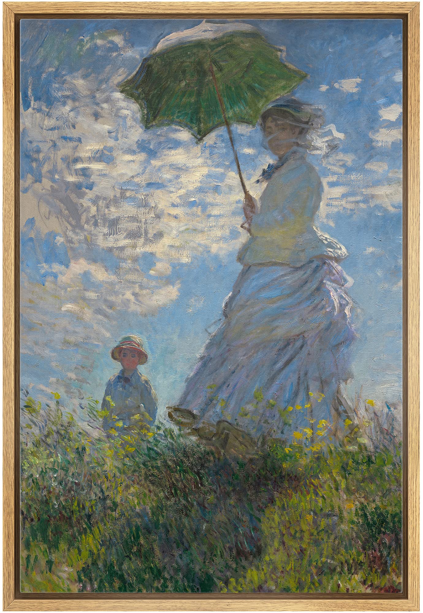 wall26 Framed Canvas Print Wall Art Woman with a Parasol Claude Monet Classical Illustrations Fine Art Decorative Vintage Watercolors Pastel Zen for