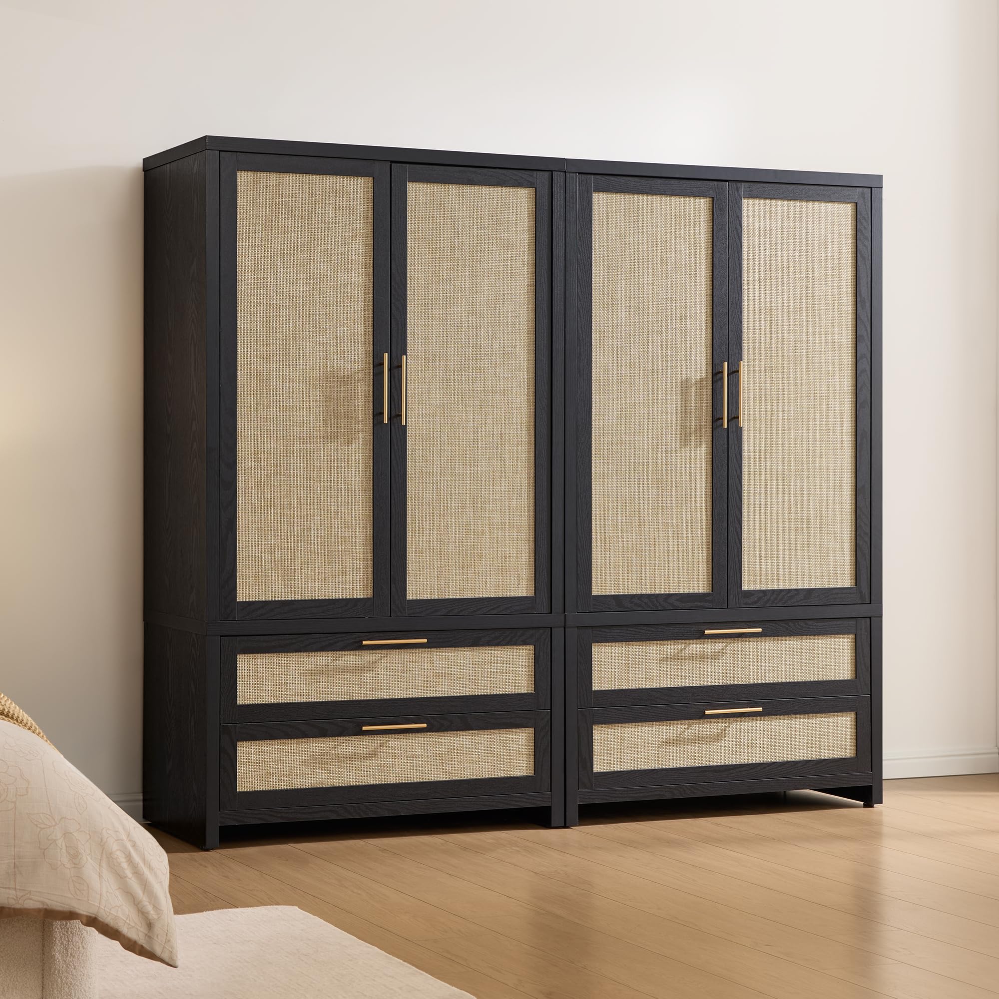 SICOTAS Rattan Armoire Wardrobe Closet for Bedroom, 71 inch Boho Wardrobe