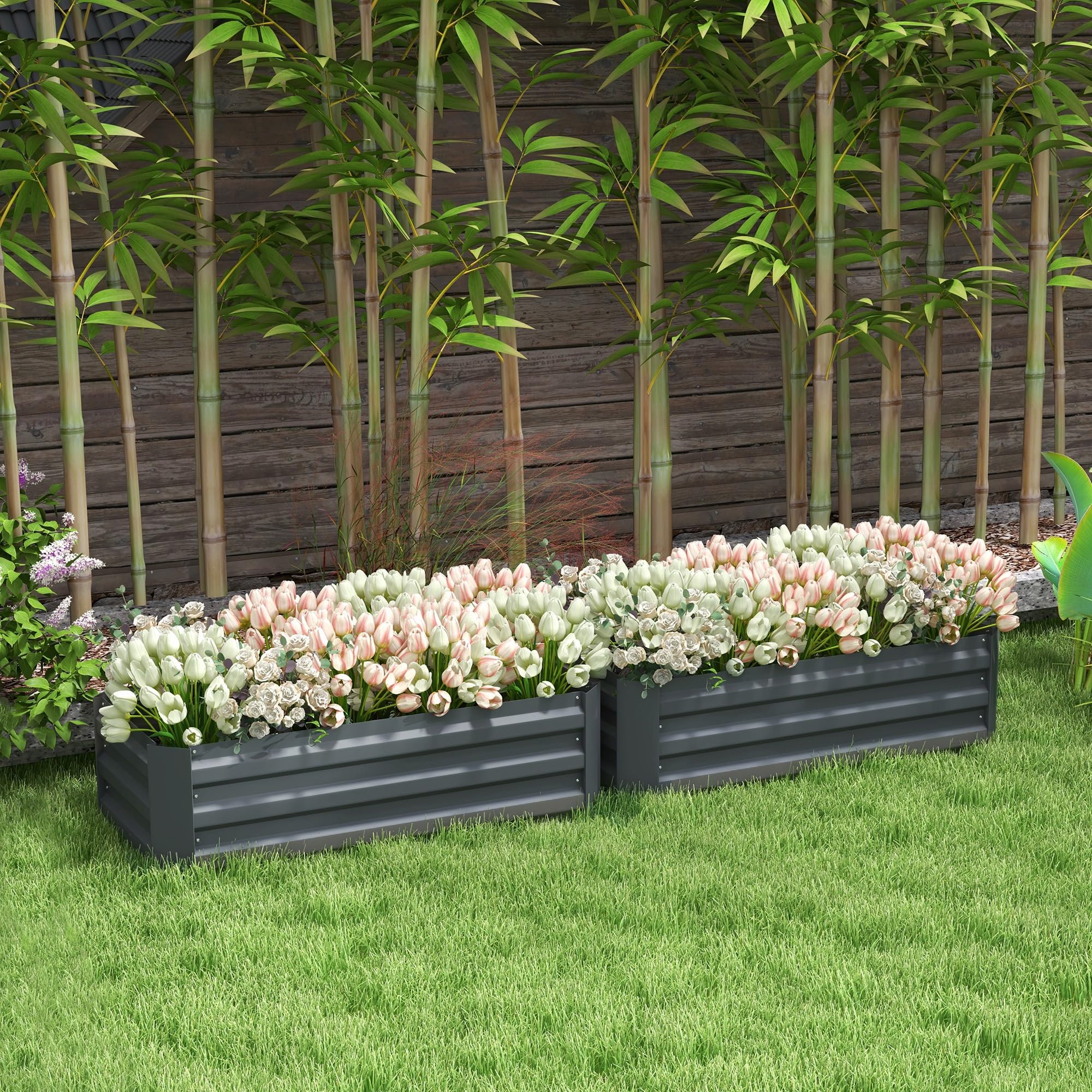 Outsunny Lot de 2 carré Potager de Jardin dim. 100L x 50l x 30H cm - tôle d'acier ondulée Gris