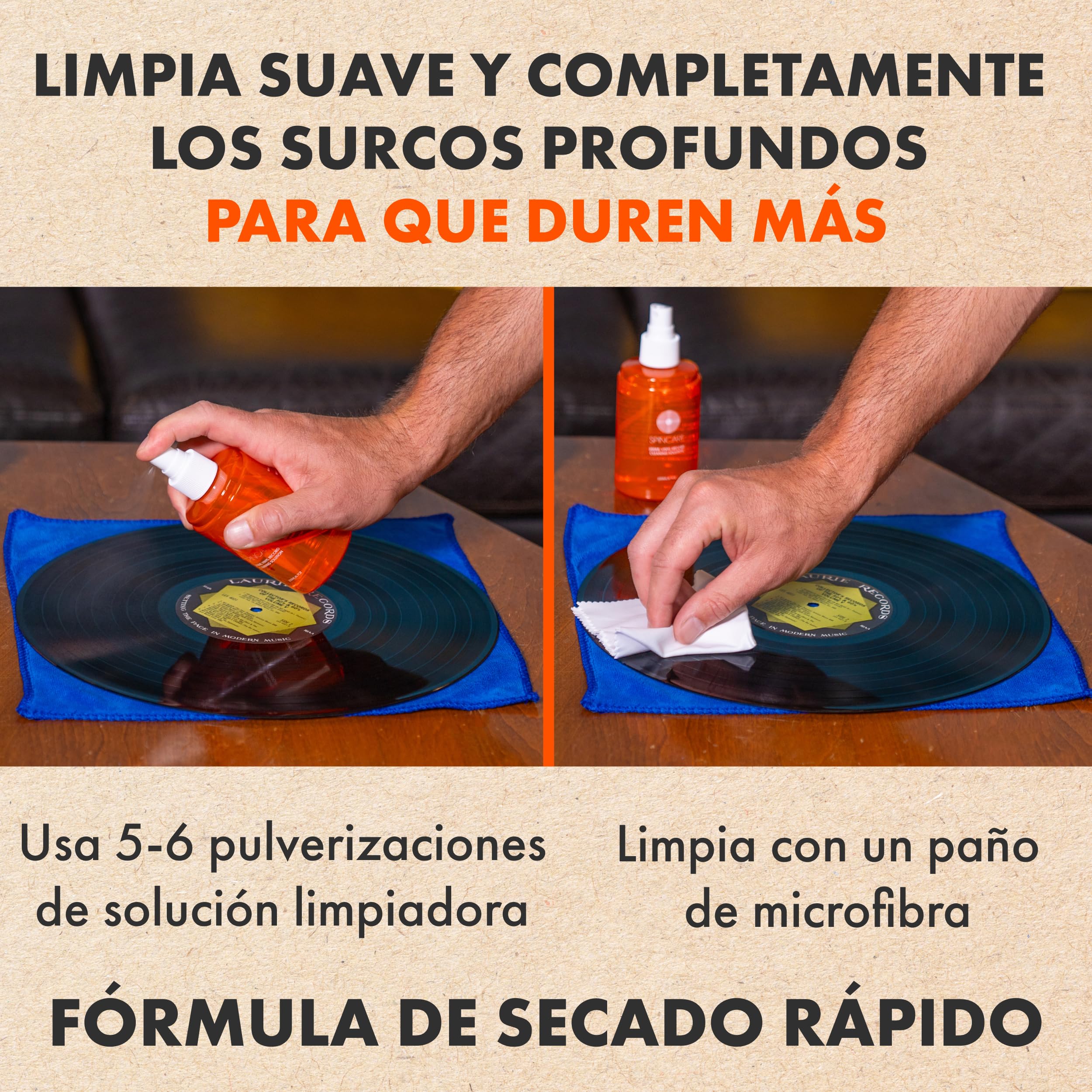 5 En 1 Kit De Limpieza Vinilos SPINCARE | 200ml Limpiador Vinilos De Discos | Antiestatico Cepillo | Limpia Agujas Tocadiscos | Paño De Microfibra | Soporte De Secado Y Exhibición