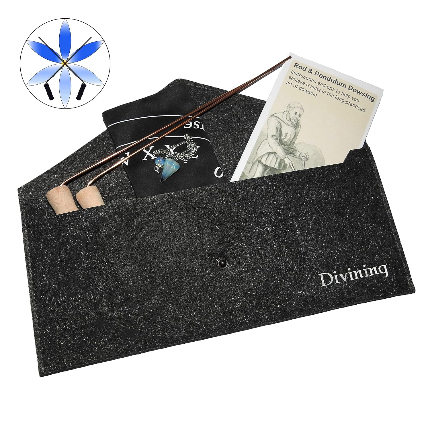 On The Fly Dowsing Rods and Pendulum Kit | Everything You Need to Start | Pure Copper | Wooden Handles | Paranormal, Underground Resources, Answers to Questions | Made in USA