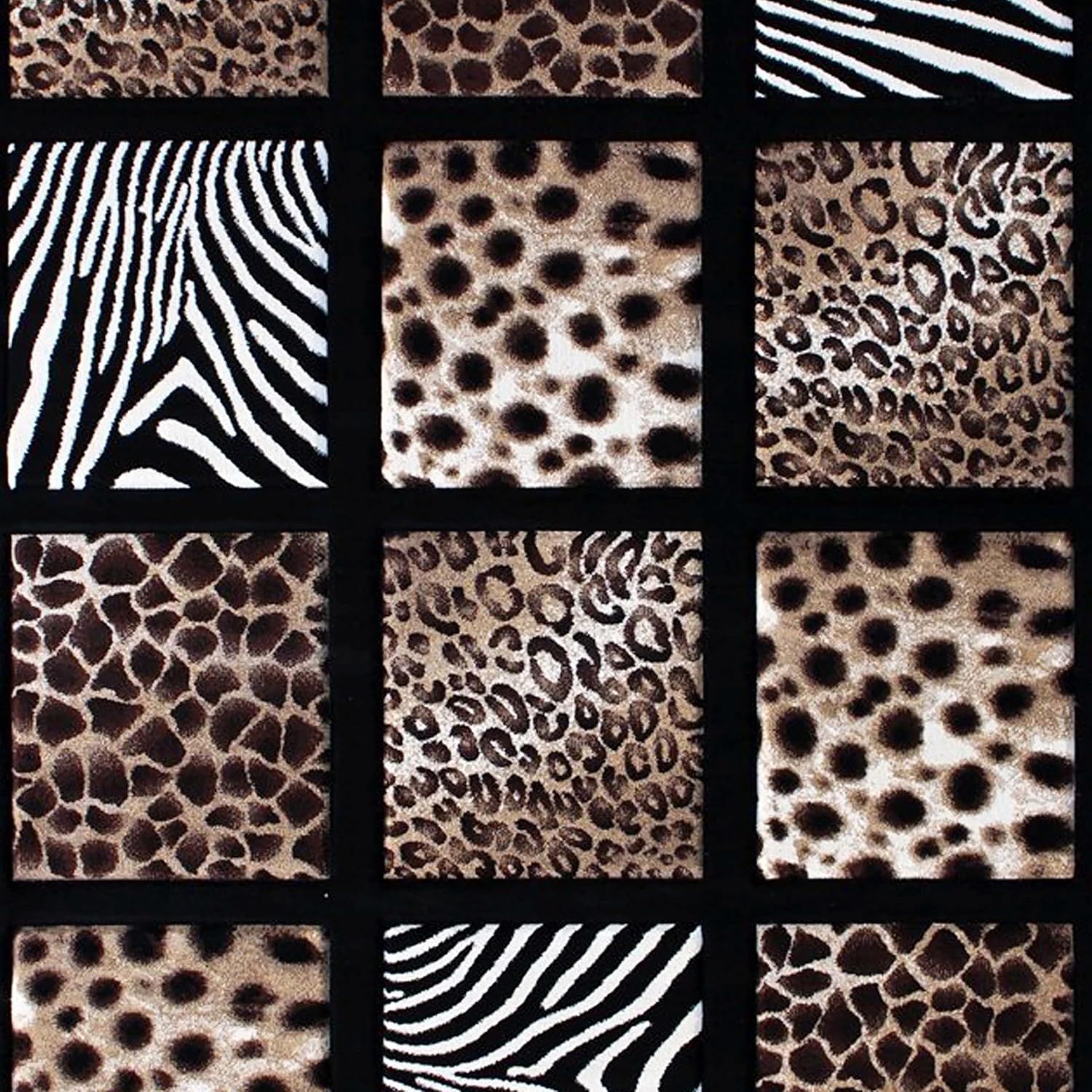 EMMA + OLIVER Serengeti Bold Animal Print Accent Rug - 5'x7' -Olefin Construction with Jute Backing - Striking Cheetah, Leopard, Zebra & Giraffe Prints