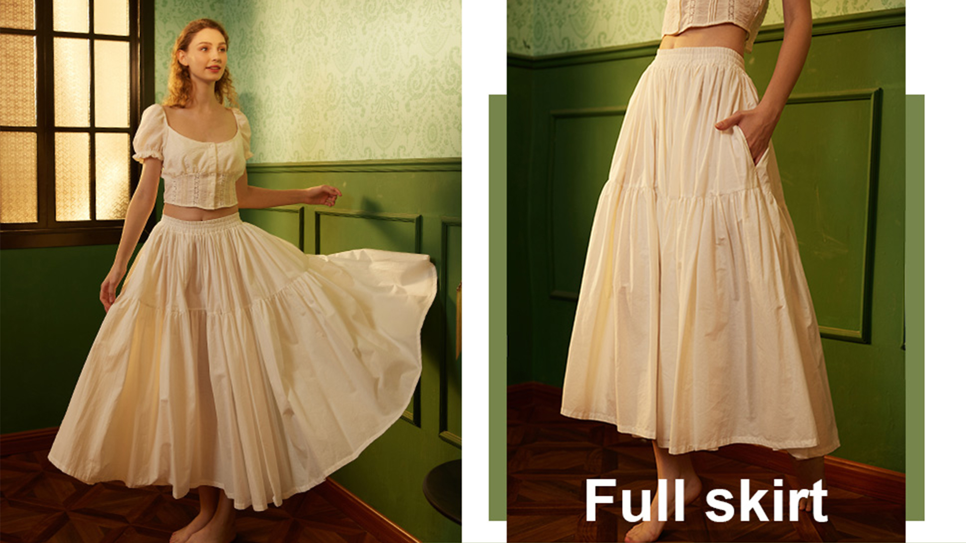 Gonna Midi In Cotone Donna - Vita Elastica, Pieghettata, Con Tasche, Taglie S-XXL, Stile Vintage - Foto 3