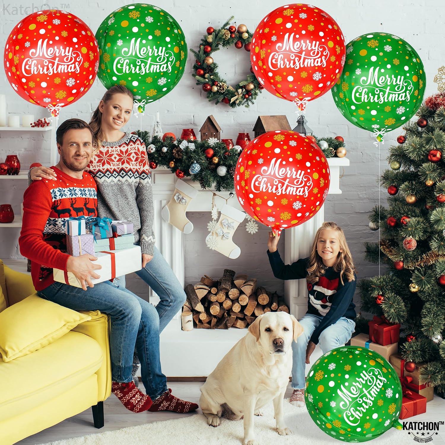 KatchOn, Merry Christmas Balloons Decorations - 22 Inch, Pack of 6 | Red and Green Foil Balloons for Christmas Decorations | Mylar Balloon for Xmas Decoration | Xmas Decor Indoor