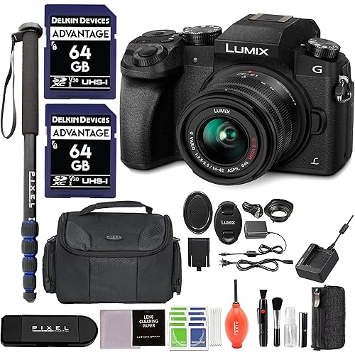 Panasonic LUMIX G7 4K Digital Camera, with LUMIX G Vario 14-42mm Mega O.I.S. Lens, Advanced Accessory and Travel Bundle (3 Years Panasonic Warranty) (Black)