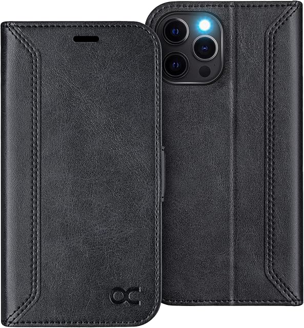 OCASE for iPhone 14 Pro Max Wallet Case, PU Leather Flip Phone Case with RFID Blocking Card Holder Kickstand, Shockproof Phone Retro Cover for 6.7 Inch iPhone 14 Pro Max 5G 2022,Graphite Black