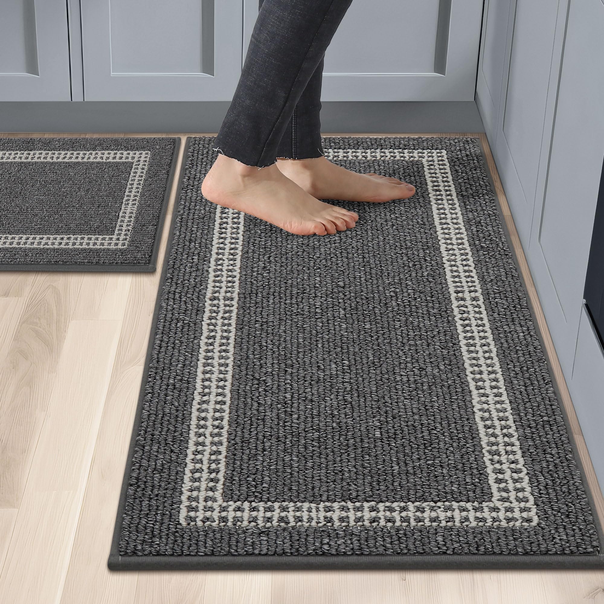 Color&Geometry Keuken Tapijten Anti Slip Wasbaar 43x75cm 43x150cm 4mm Dunne Geweven Rubber Backed Keuken Runner Tapijt, Absorberende Gemakkelijk te Reinigen Vloermatten voor de Wastafel, Gang, Grijs