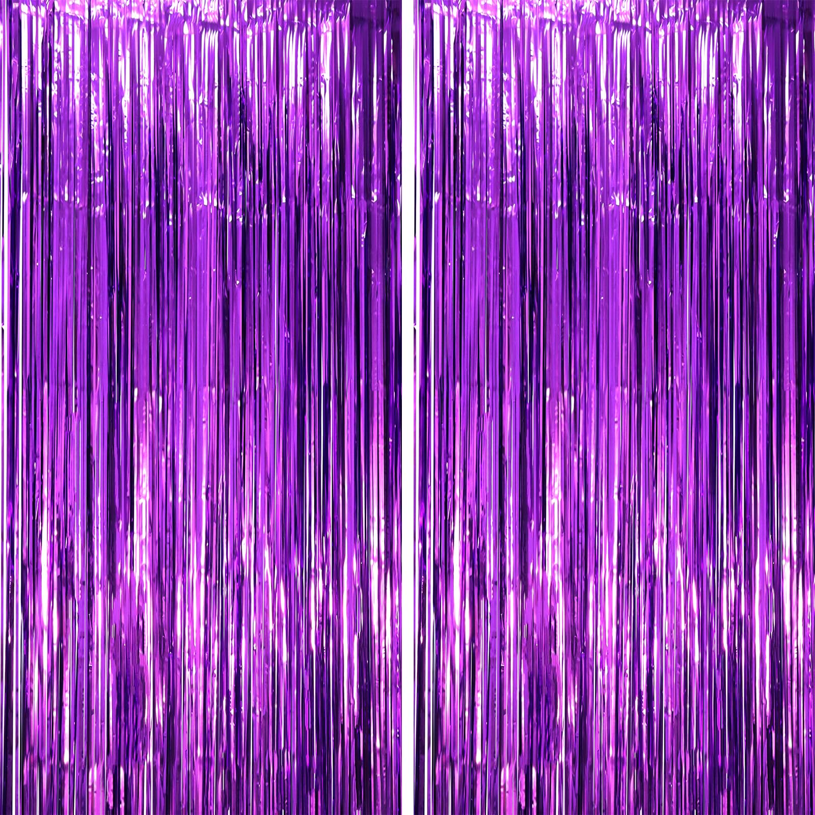 Voircoloria Purple Foil Fringe Backdrop Curtains,3.3x6.6ft, 2 Pack | Tinsel Streamers, Door Shimmer, For Baby Shower, Birthday Party Decorations, Graduations