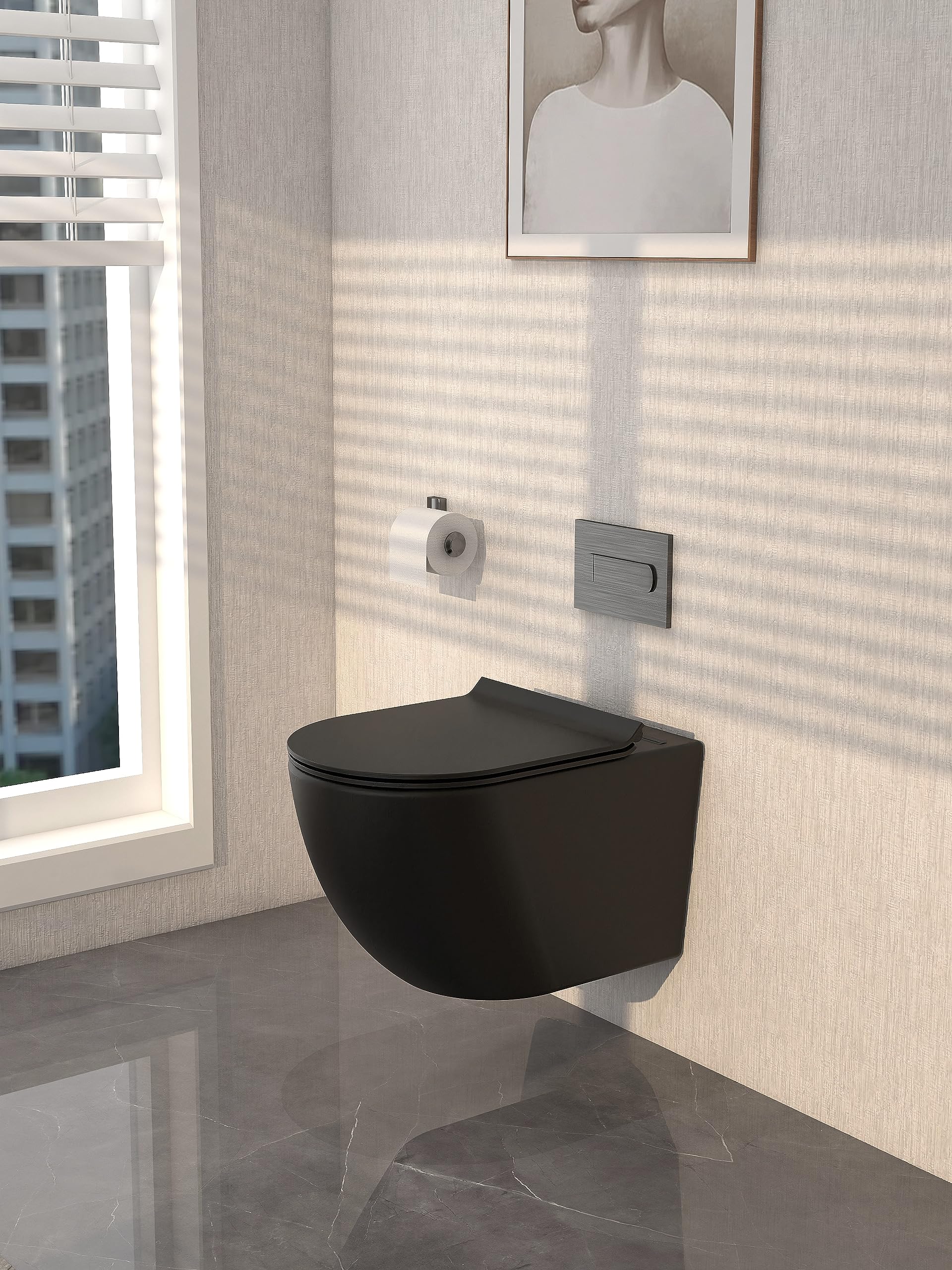 MEJE Wc autoportante con rivestimento nano senza telaio Wc sospeso in ceramica nera