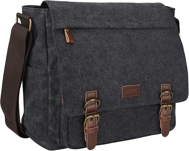 S-ZONE Men's Messenger Bag Crossbody Shoulder 15.6 Inch Laptop Vintage Canvas Briefcase Satchel for Work School Traveling Daily Use Multiple Pocket