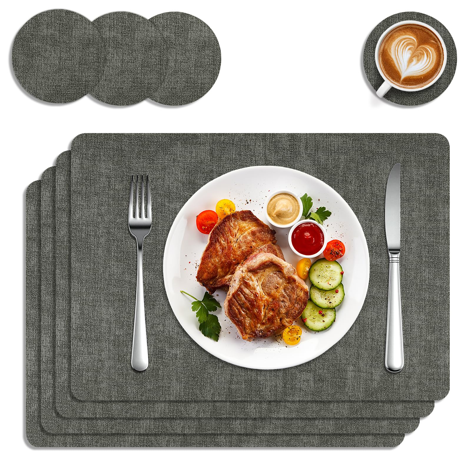 Osrioal Placemats and Coaster Sets 4, Non-slip Table Mats,Place Mats for Table for Kitchen Dinning, Indoor Outdoor Party 43 * 30 cm (Black)