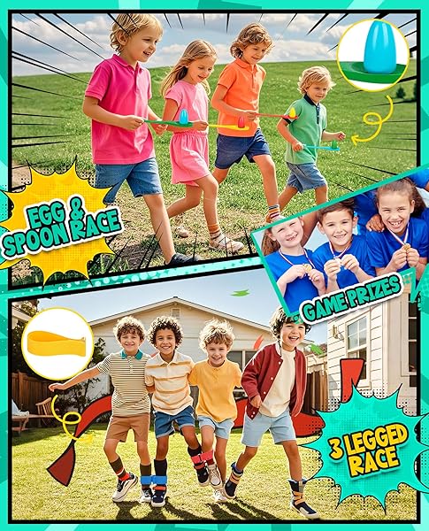 Eocolz Outdoor Carnival Games, Potato Sack Bags for Kids Adults, Egg Spoon Relay Race, 3 Legged Race Bands, Catch Tail Games, Birthday Party, Field Day Family Day Yard Lawn Easter Fall Festival Games - 3